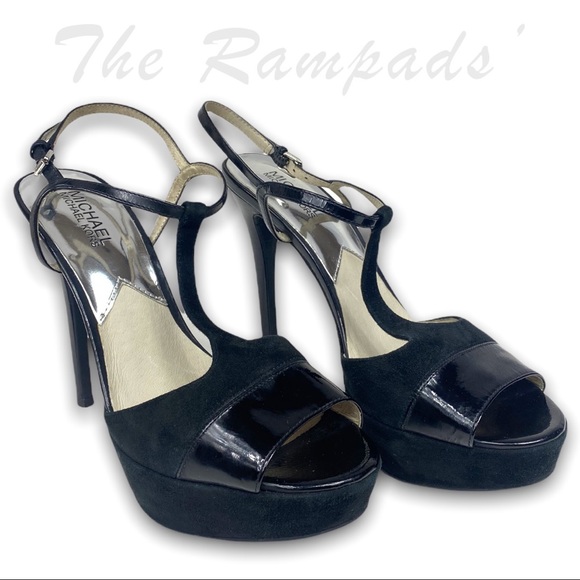 Michael Michael Kors Black Felicia Leather Rubber Heels Size 8.5 - Picture 1 of 11